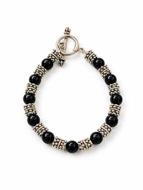 Vintage Black Onyx Sterling Silver & 14K Gold Bracelet – Mixed Metal Statement